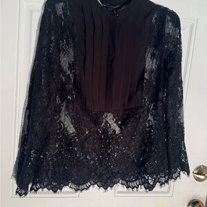 White House Black Market Black Lace Pintuck Front Blouse